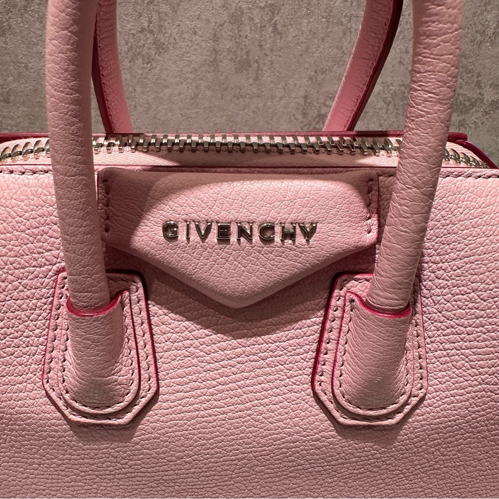 AUTH GIVENCHY PARIS PINK WHITE BICOLOR LEATHER MINI PANDORA BAG TOTE ZIP BAG - Picture 2 of 16